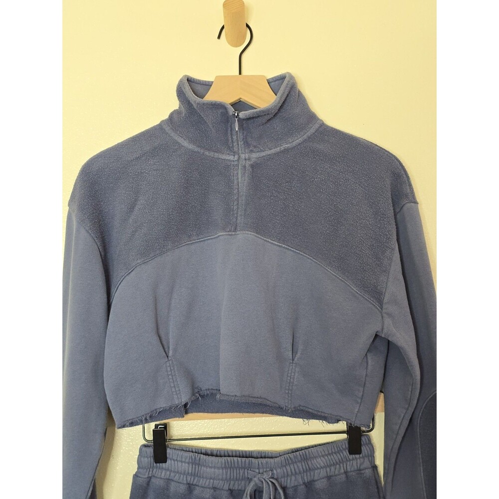 Bohme Women's XS Blue Cropped Quarter Zip Sweatshirt Jogger Pants 2 Piece Set - Picture 3 of 13